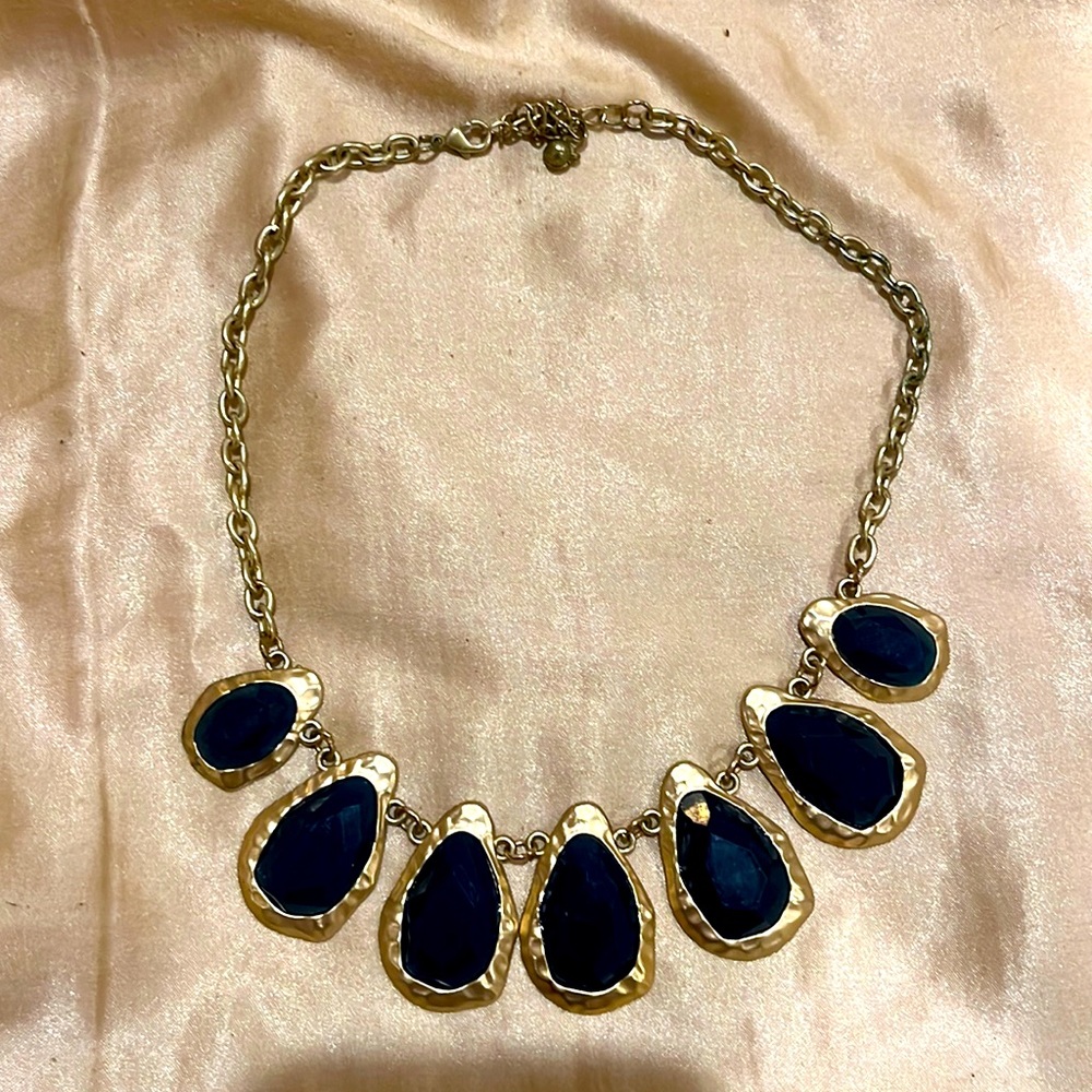 Blue Jeweled Golden Statement Necklace